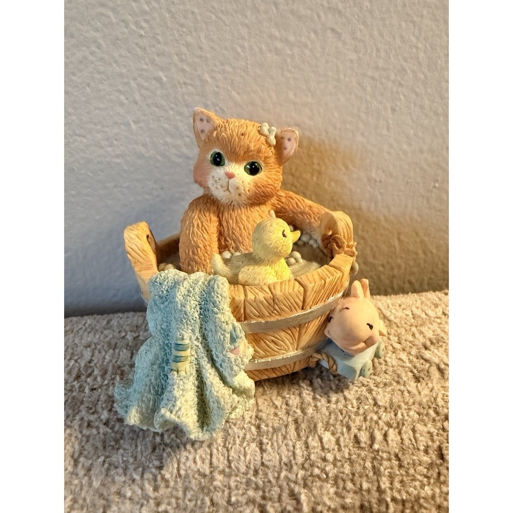 Calico Kittens "Our Friendship Is Squeaky Clean" Bathing Tabby Cat Figurine